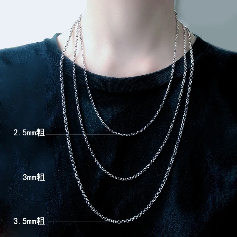 S925 Sterling Silver Thai silver necklace men and women simple personality thick chain pearl chain no Pendant Necklace street