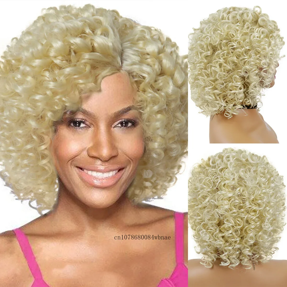 

Halloween Cosplay Blonde Wigs Synthetic Short Afro Curly Wig with Side Bangs for Women Lady Costume Party Heat Resistant Fiber