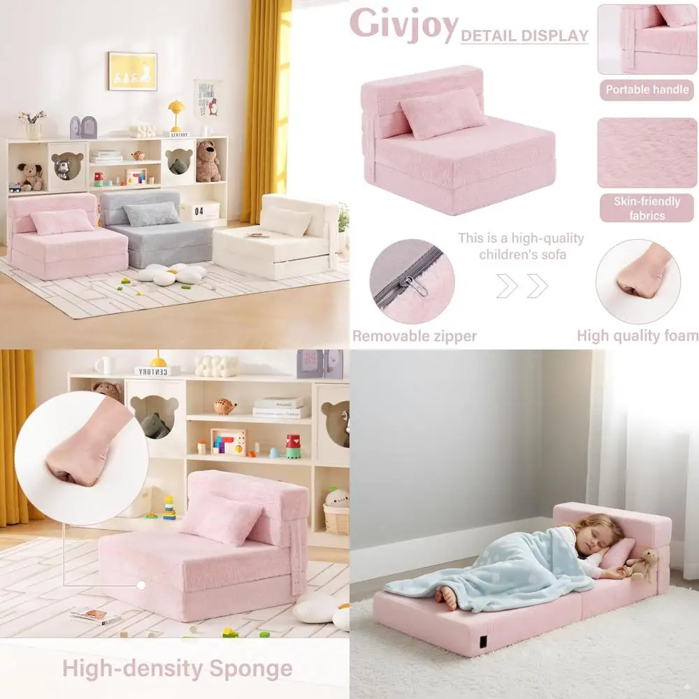 

Children's Portable Folding Sofa Bed with Pillow, Washable Nap Mat for Daycare, Storage Bag Included