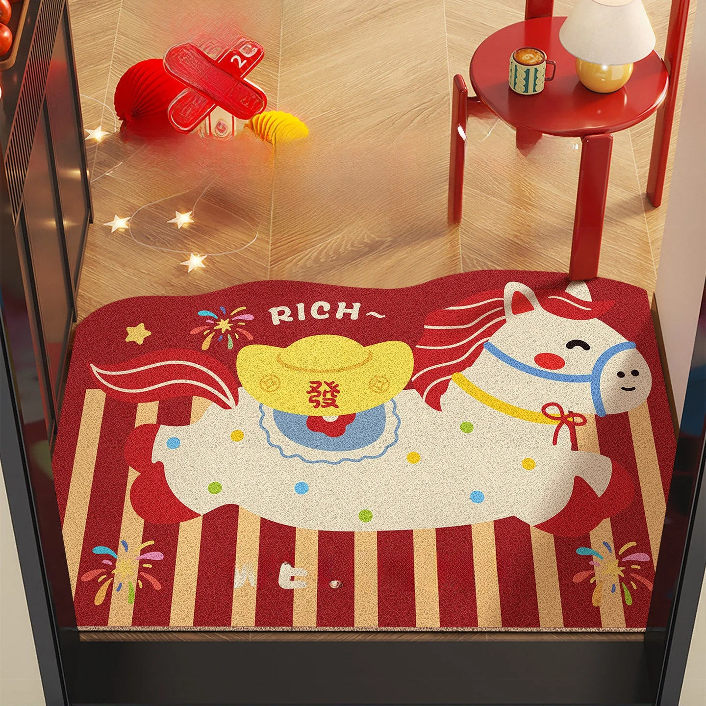 

2026 New Red Entrance Mat Cusizable Silk Circle Anti-Slip Dustproof Home Door Mat Chinese New Year Year Floor Mat