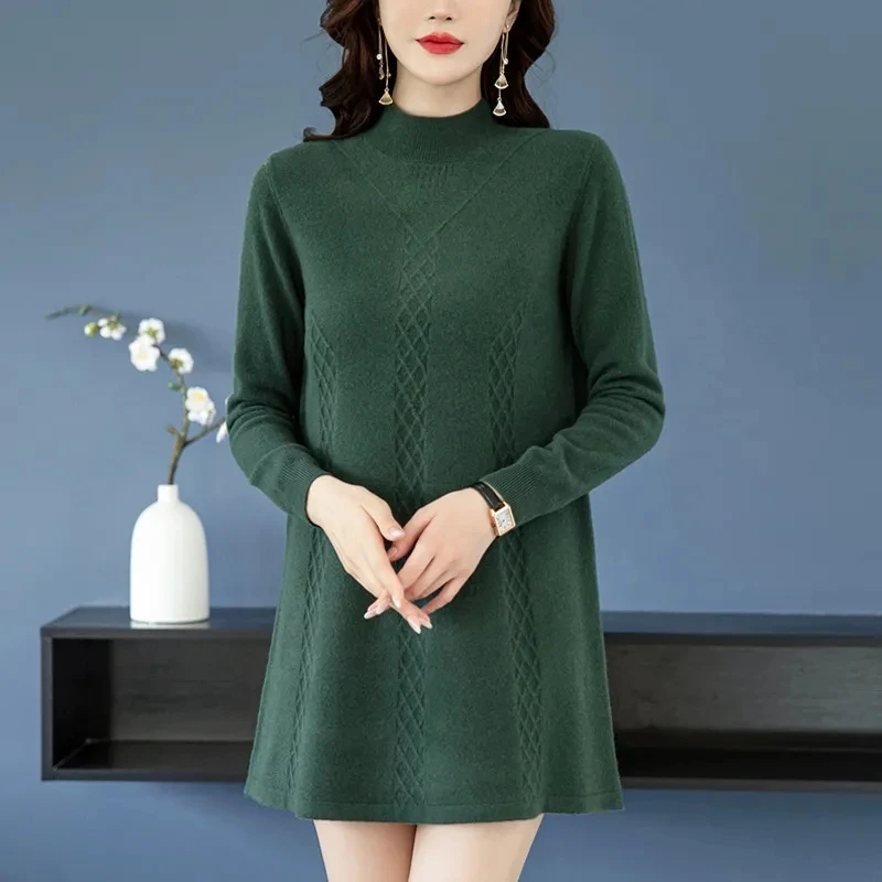 Autumn Winter Women Sweater Pullover New Korean Loose Long-Sleeve Knit Sweater Mid-length Bottoming Sweaters Female Clothes Tops