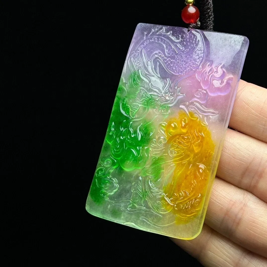 Real Natural Perfect High Ice Jade Jadeite dragon phoenix Pendant&Necklaces