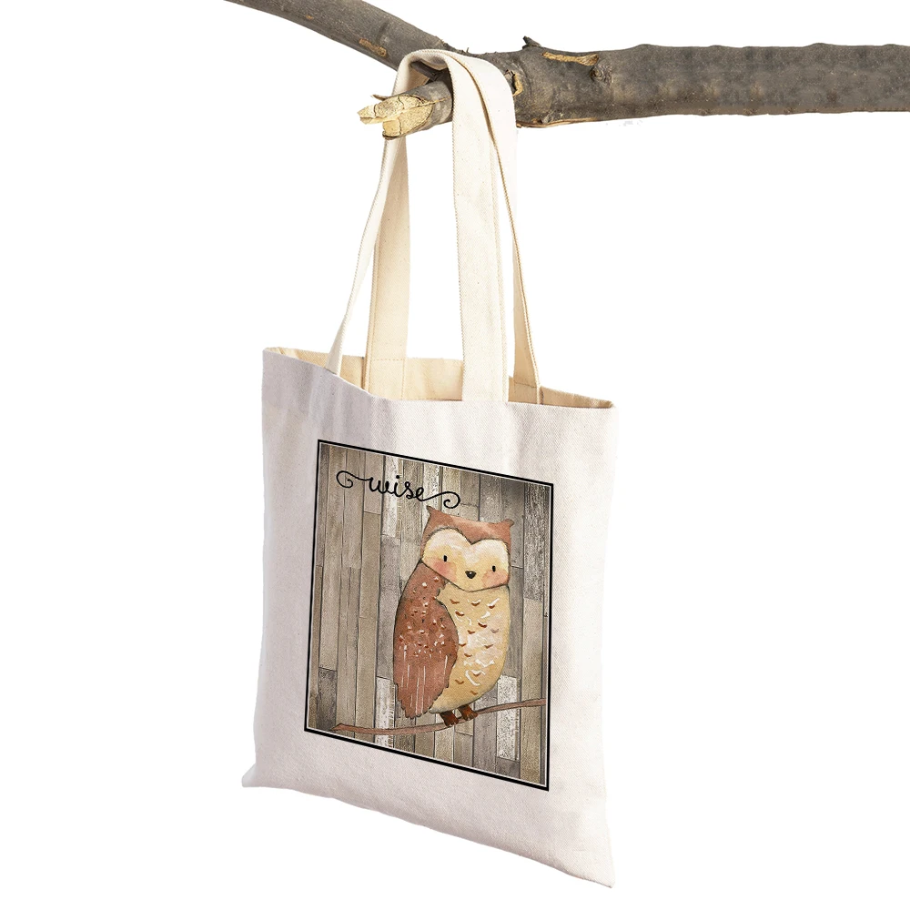 Nordic Casual Colorful Fox Owl Cute Cartoon Animal Women Supermarket Shopper Bag Foldable Reusable Canvas Shoulder Shopping Bags image 4