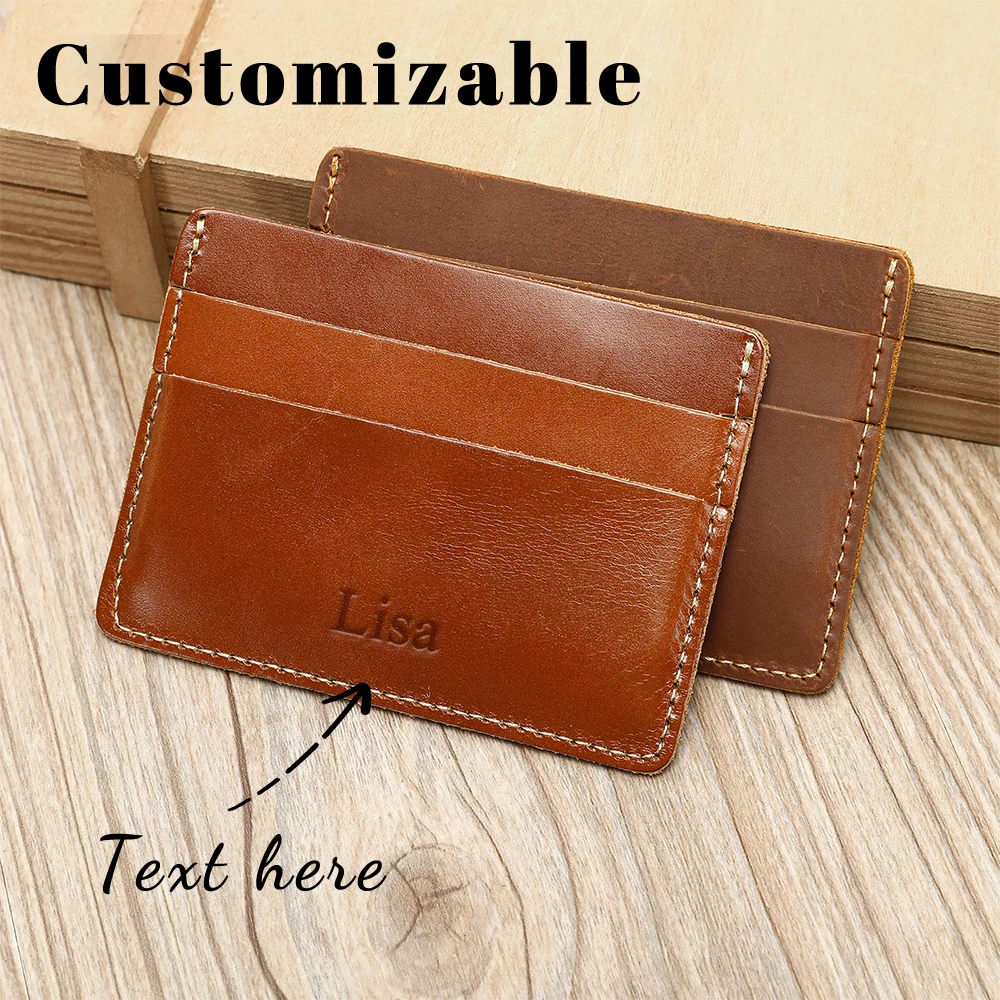 Customized name top layer cowhide ultra-thin and small card case, multi-functional, versatile and high-end real pickup case