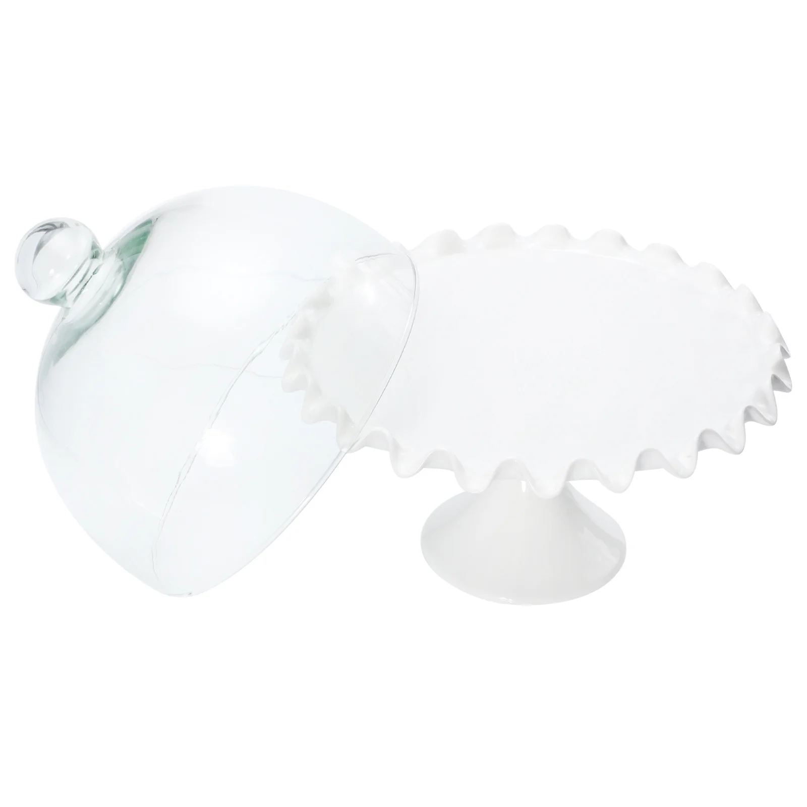 

1 Set Glass Dome Cover Cake Plate Ceramic Food Display Dustproof Cover Kitchen Gadget for Indoor Outdoor Use Home Bakery
