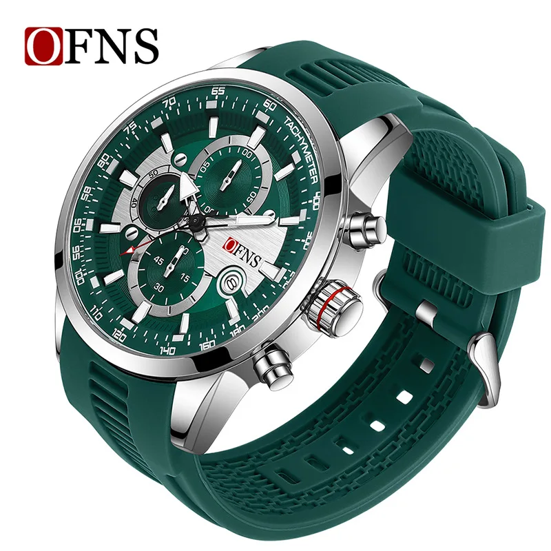 OFNS Fashion Personalized Sports Watch Men's Three Eye Six Needle Timing Calendar Waterproof Creative Trendy Play Quartz Watch