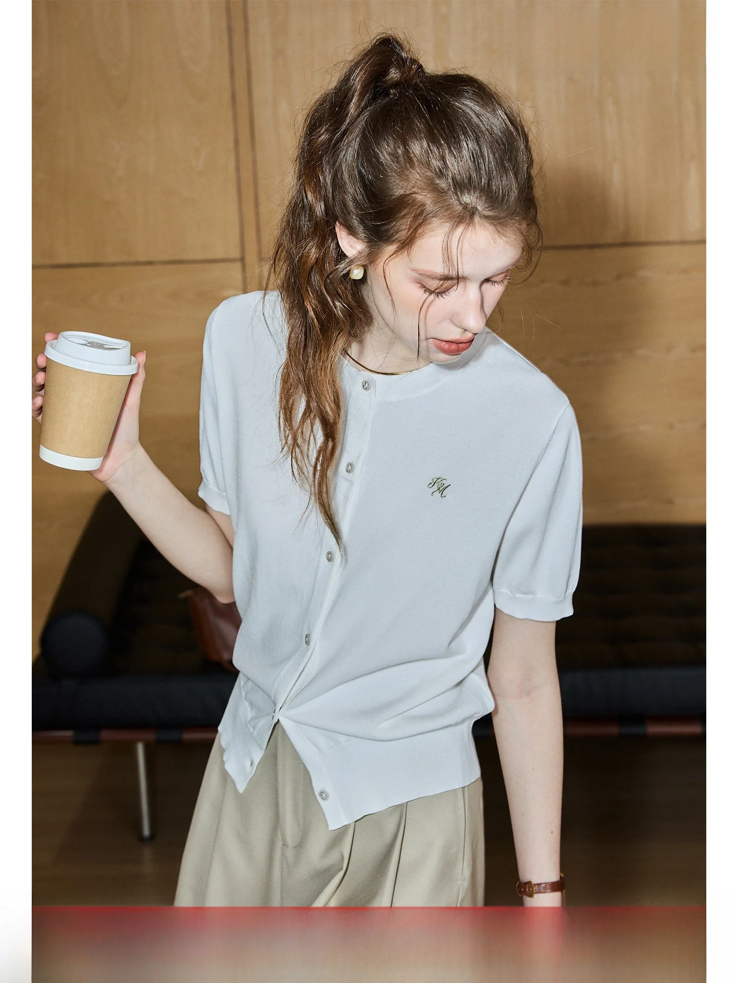

KUHNMARVIN Sweet Style Short Sleeve Knitted Sweater Women's Loose Feel Cardigan Summer New Casual Comfortable Breathable