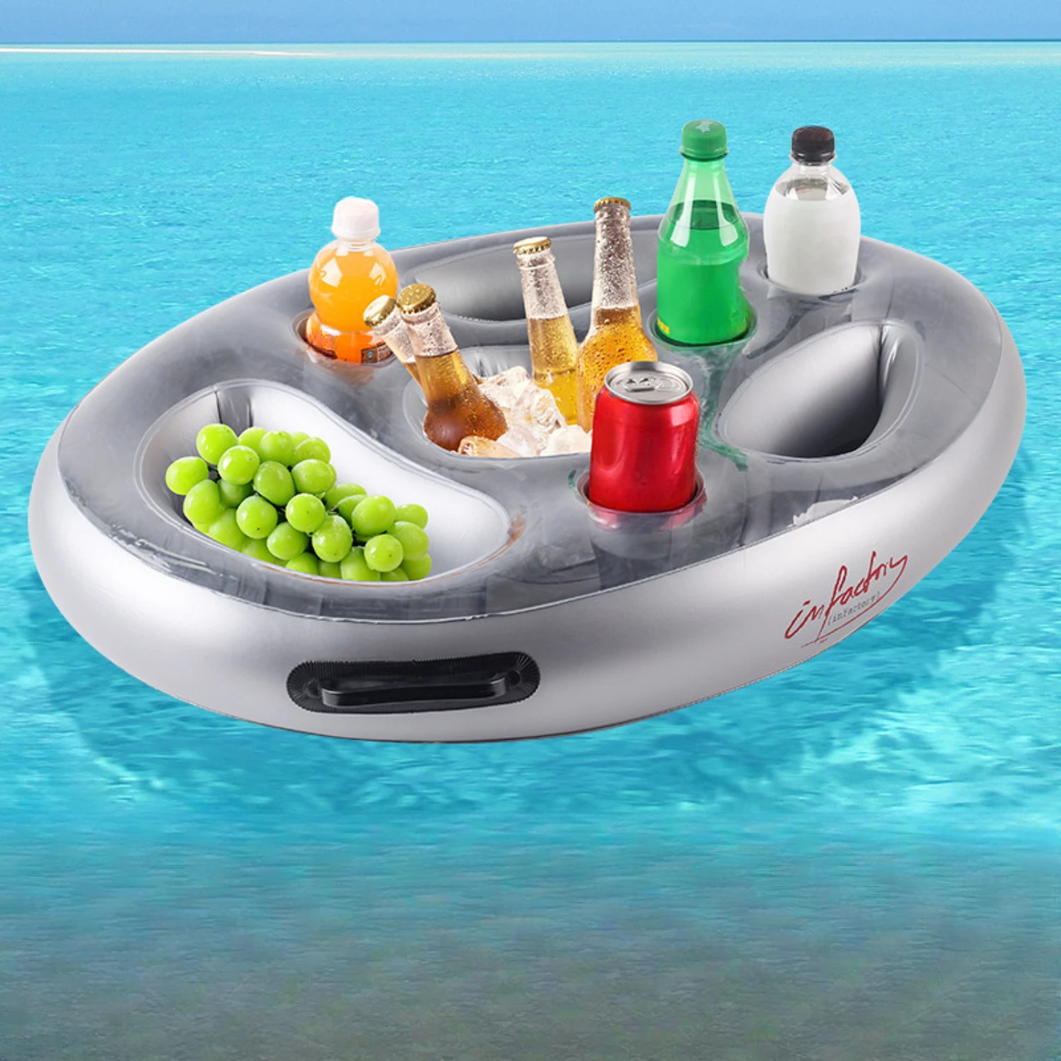 

Inflatable Water Dining , Ice Bucket, Swimming Pool, Party Drinks, Food Tray, Porous Beverage Cooling Cup Holder