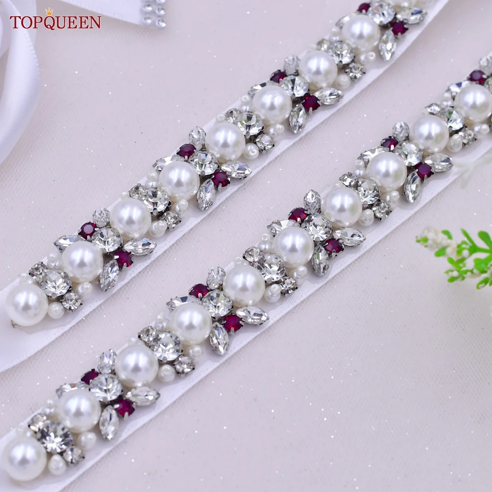 

TOPQUEEN S92 Red Rhinestones Bridal Belt Woman Wedding Evening Dress Accessories Female Moroccan Fashion Applique Sash Elegant