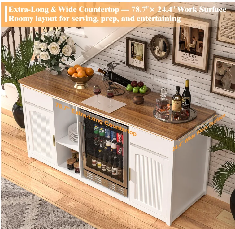 78.7인치 홈 바 캐비닛, 냉장고 공간 포함, 주름 - Home Bar And Fridge 리뷰 및 가격