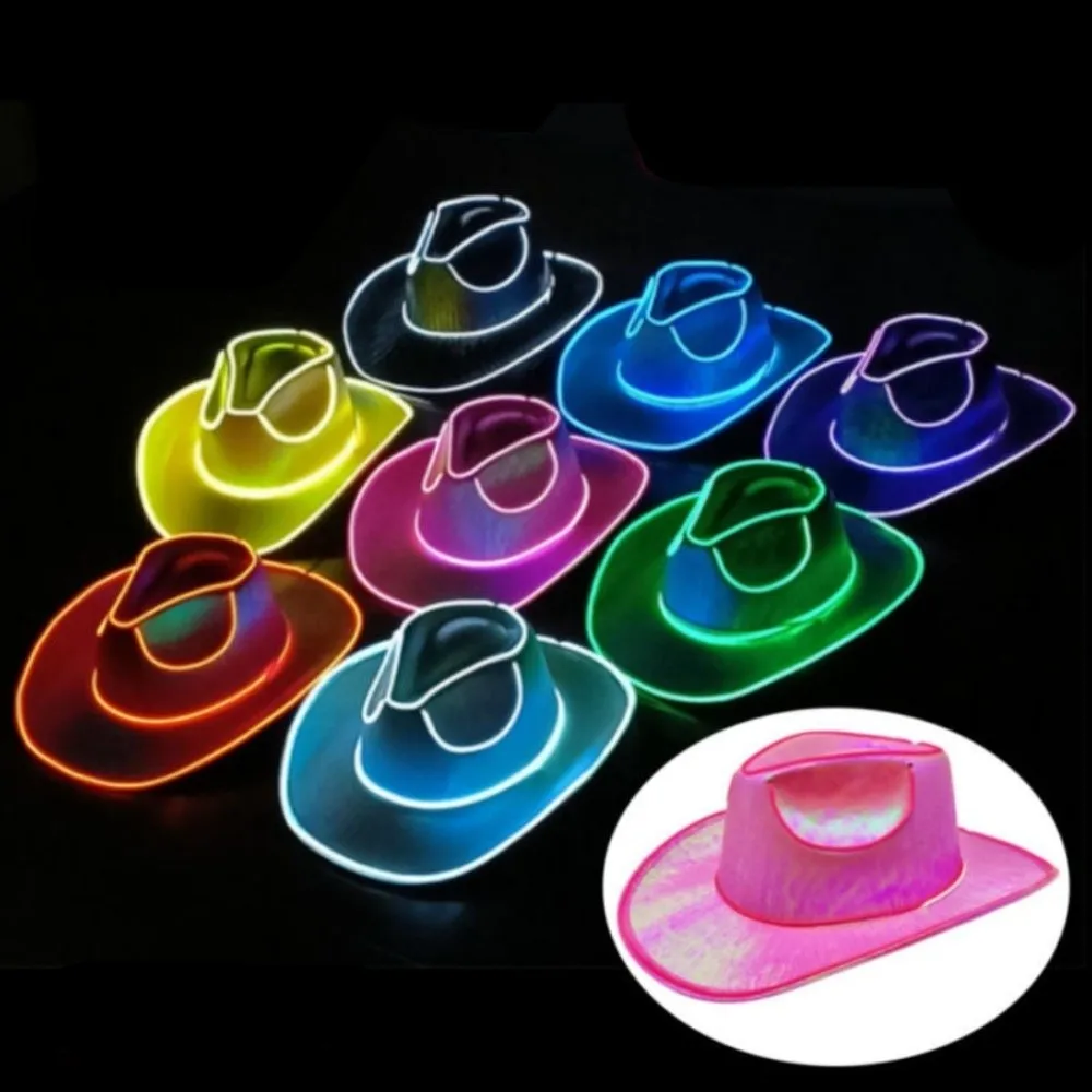 Lights Cowboy Cowgirl Hat with LED Light Up Cap Luminous Western Cowboy Hat for Dancing Party Dress Up Pearlescent Cowgirl Hat
