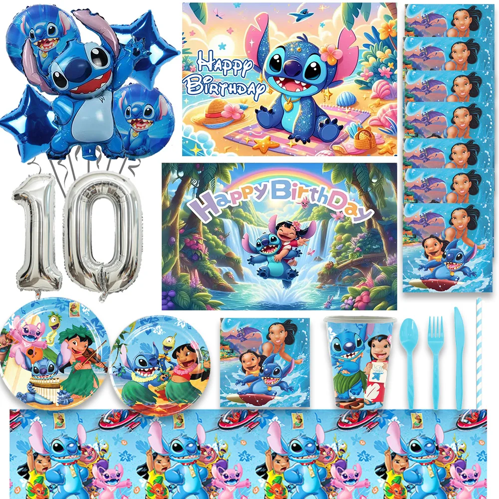 

Lilo & Stitch Theme Kid Birthday Party Decorations Disposable Tableware Cups Plates Balloons Background Banner Party Supplies