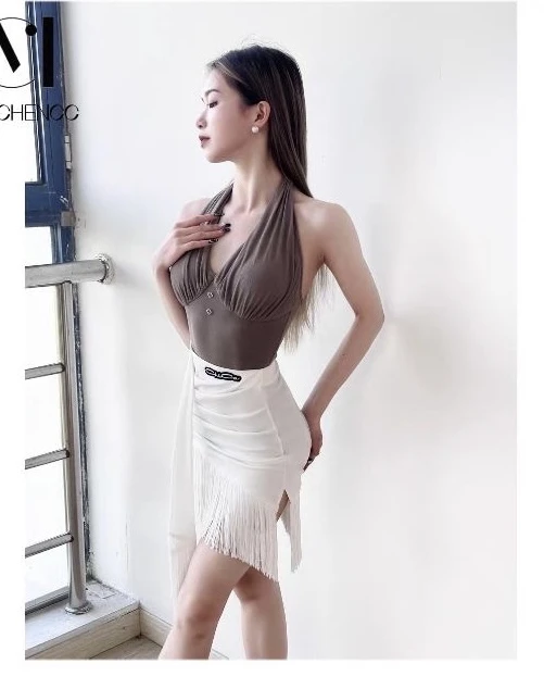 新しいラテンダンスロングスカート非対称タッセルサッシュ練習芸術試験スカートマルチカラー女性の大人 C233 フィットネスアパレル