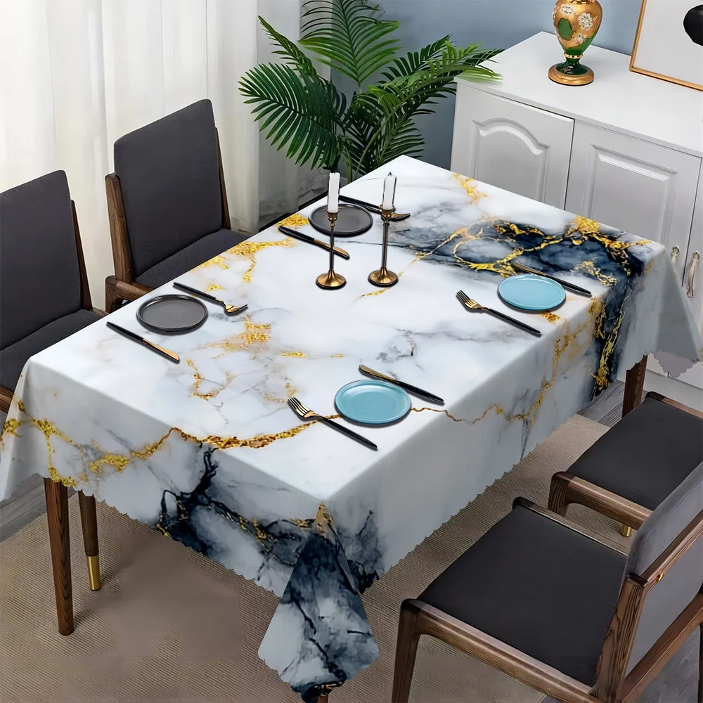 Modern Tablecloth, Gold Foil Marble Texture Pattern Cover, Waterproof Table Cloth for Dining Table, Luxury Room Decoration