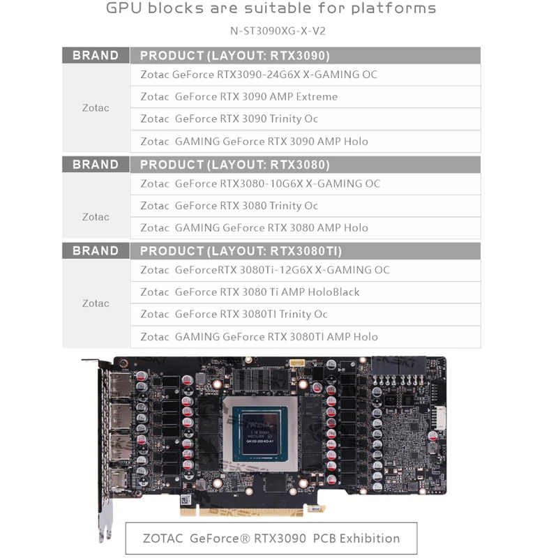 Bykski N-ST3090XG-X-V2 Water Block for Zotac RTX3090 Trinity OC / RTX3080-10G6 X-GAMING-OC/ RTX3080ti AMP Holo GPU Card Radiator