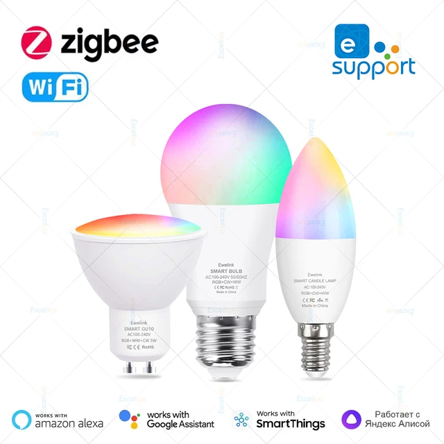 EWelink E27 E14 GU10 Żarówka WiFi Zigbee, ściemnialne lampy LED 3000-6500k RGB, żarówki LED, lampa świecowa Spot Light Voice z Alexa