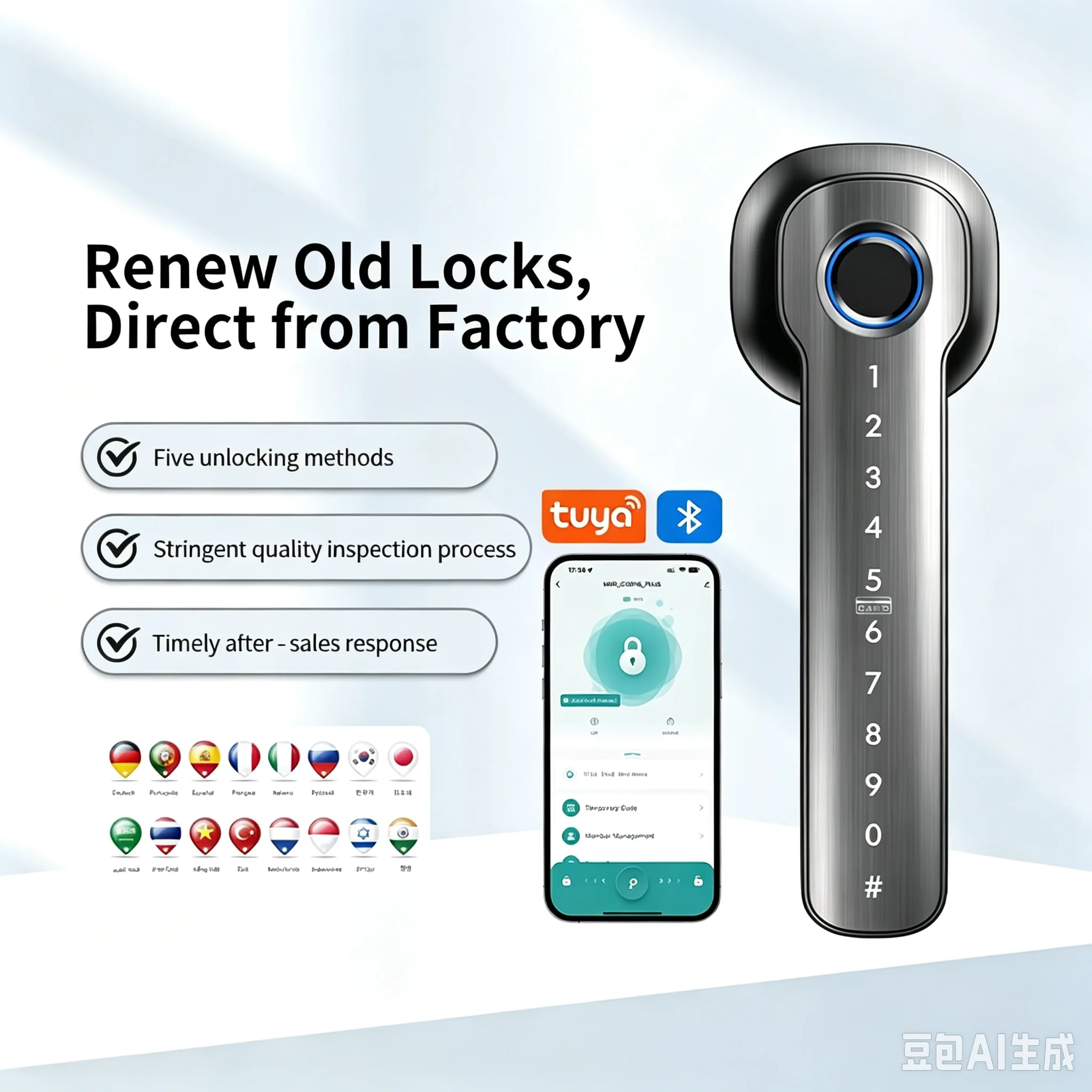 Fingerprint Smart Lock Key IC Card lock Bluetooth model password lock with remote control function via app for Hotels Bedrooms