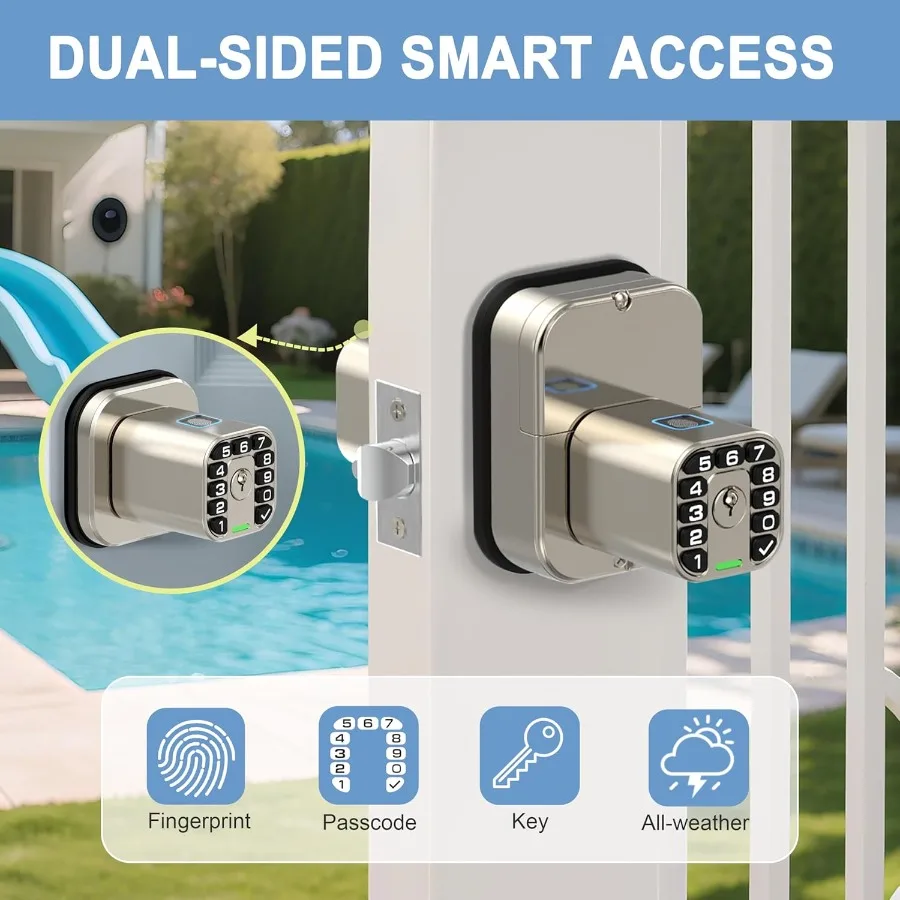 IU53 قفل باب لوحة المفاتيح ببصمة الإصبع مزدوج الجوانب جميع الأحوال الجوية دخول بيومتري مقاوم للماء بالكامل مع رموز مزدوجة الجوانب نفس المفتاح كلا Si #3