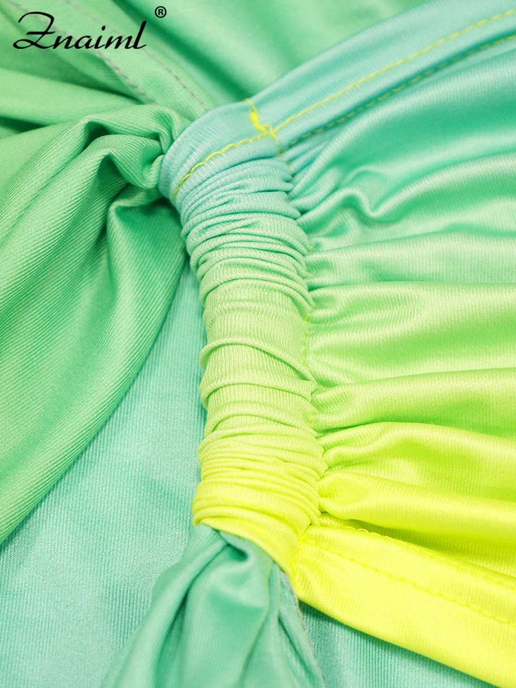 Znaiml Chic Eine Schulter Geraffte Cut-Out Farbverlauf Grün Maxi Kleid Frauen Aushöhlen Geburtstag Party Kleider Urlaub Prom vestidos