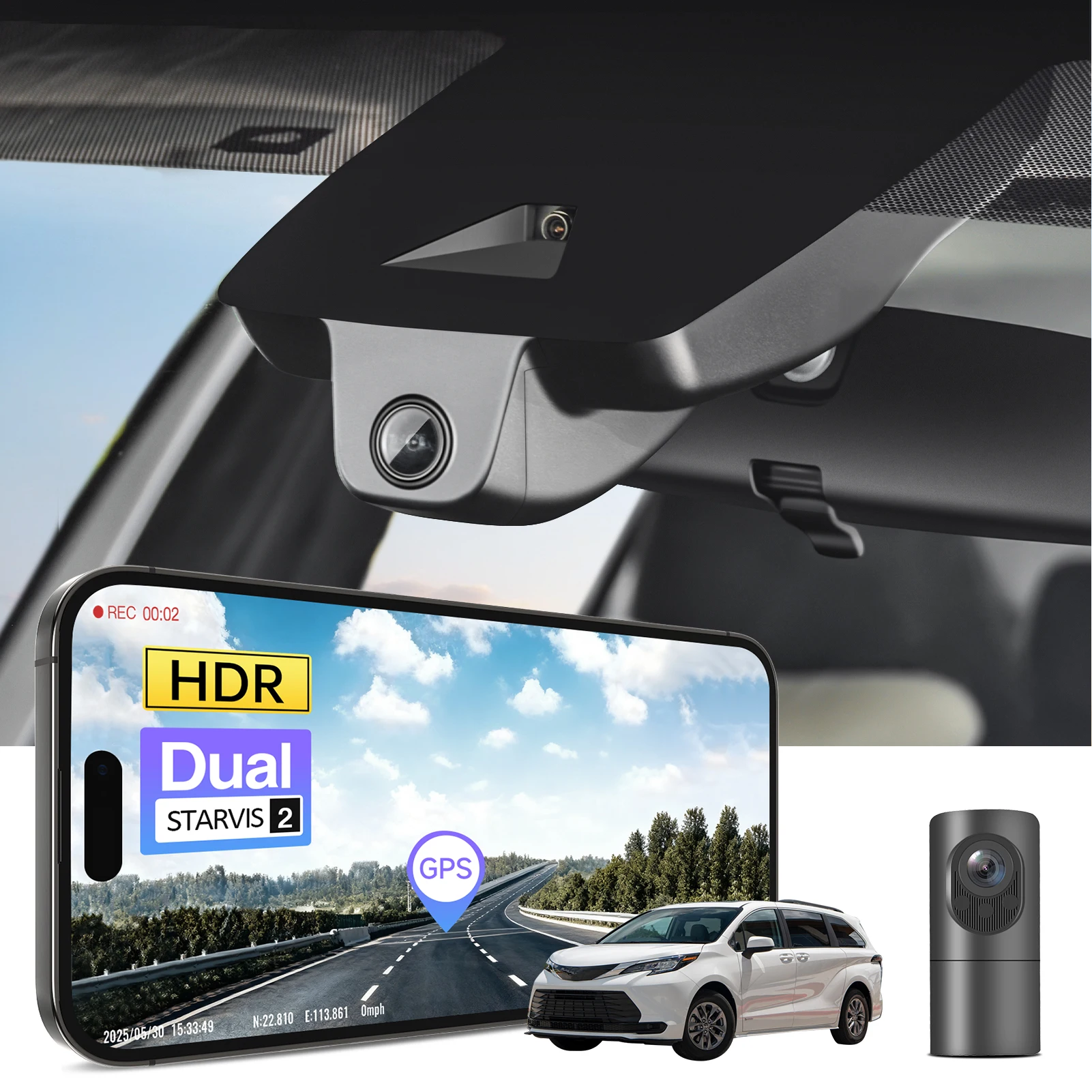 Câmera Veicular Mangoal 4K Starvis 2 IMX678 IMX675 para Toyota Sienna Gen4 XL40 2021-2026 com WiFi e GPS via APP