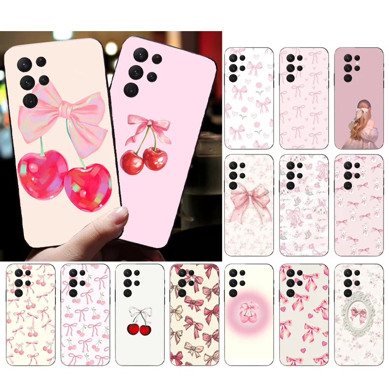 Bow Cherry Girly Phone Case For Samsung Galaxy A52S A21S A33 A23 A13 A14 A32 A52 A53 A54 A51 A71 A15