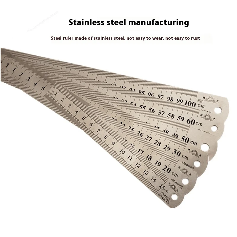 Stainless Steel Metal Straight Ruler Precision Double Sided Precision Measuring Tool Scale Metric Ruler Accessories 15-50cm