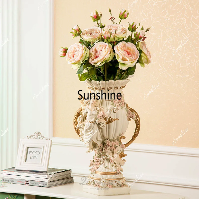 European Large Floor Resin Luxury Vase Home Livingroom Ornaments Crafts Lobby Store Fake Flower Arrangement Adornment Decoration