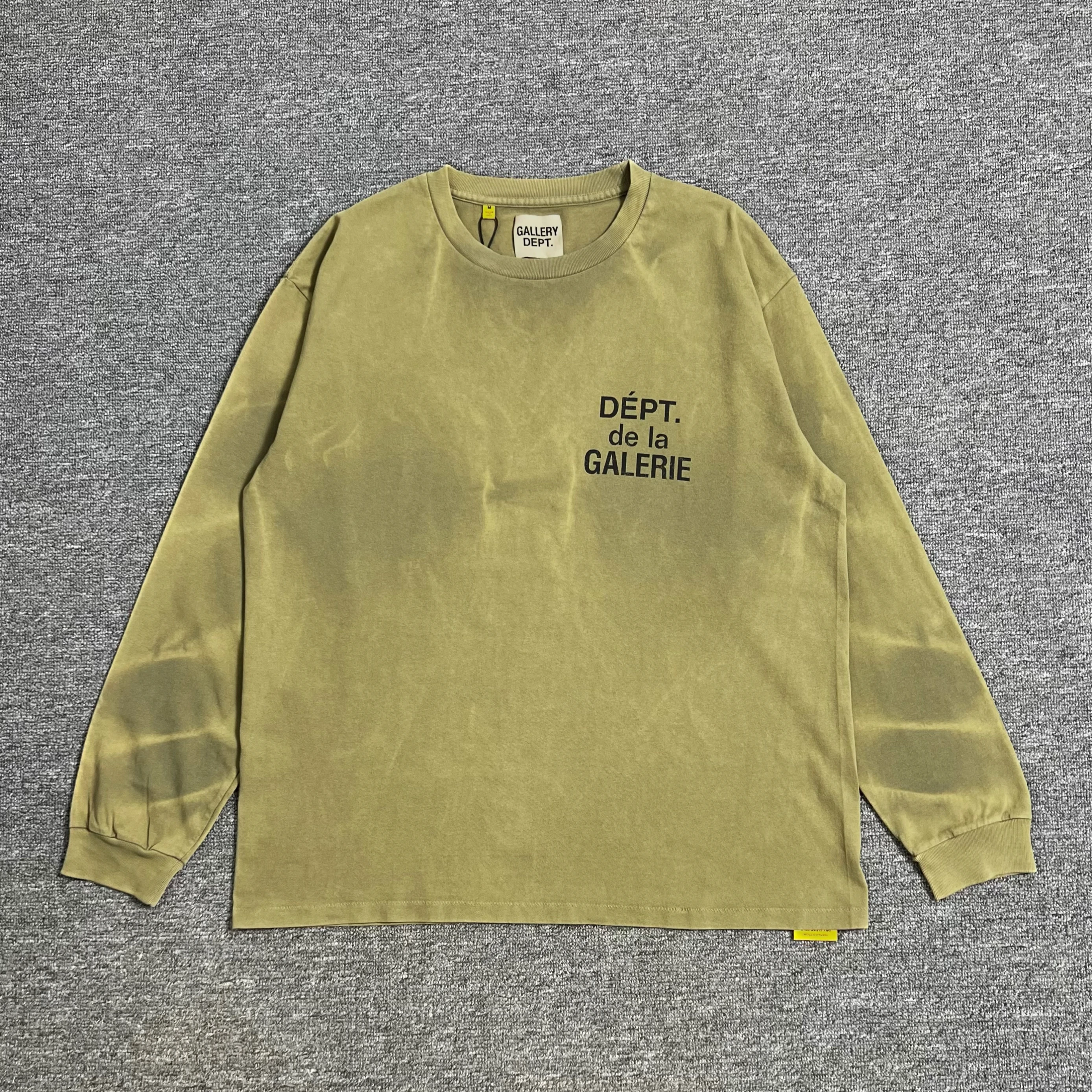 Washed Vintage Long Sleeve round Neck T-Shirt French LS Tee Wave Pattern Cotton Youth Fashion Casual Comfortable Unisex Tee
