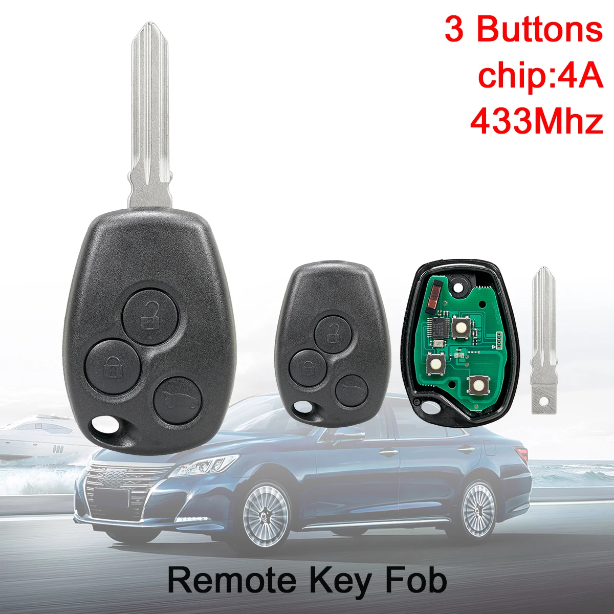 

3 Buttons 433MHz Keyless Remote Car Key Fob 4A Chip for Renault Trafic Twingo Symbol Dacia Duster Logan Sandero 2012 - 2016