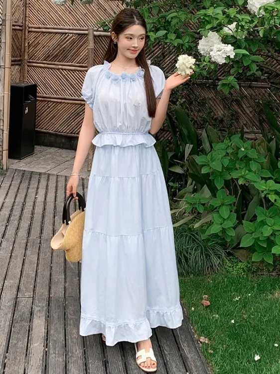 

Elegant High Waist Skirt And Shirt Set Women's Fashion Summer Outfit One Shoulder Design Gentle Lady Style Lightweight