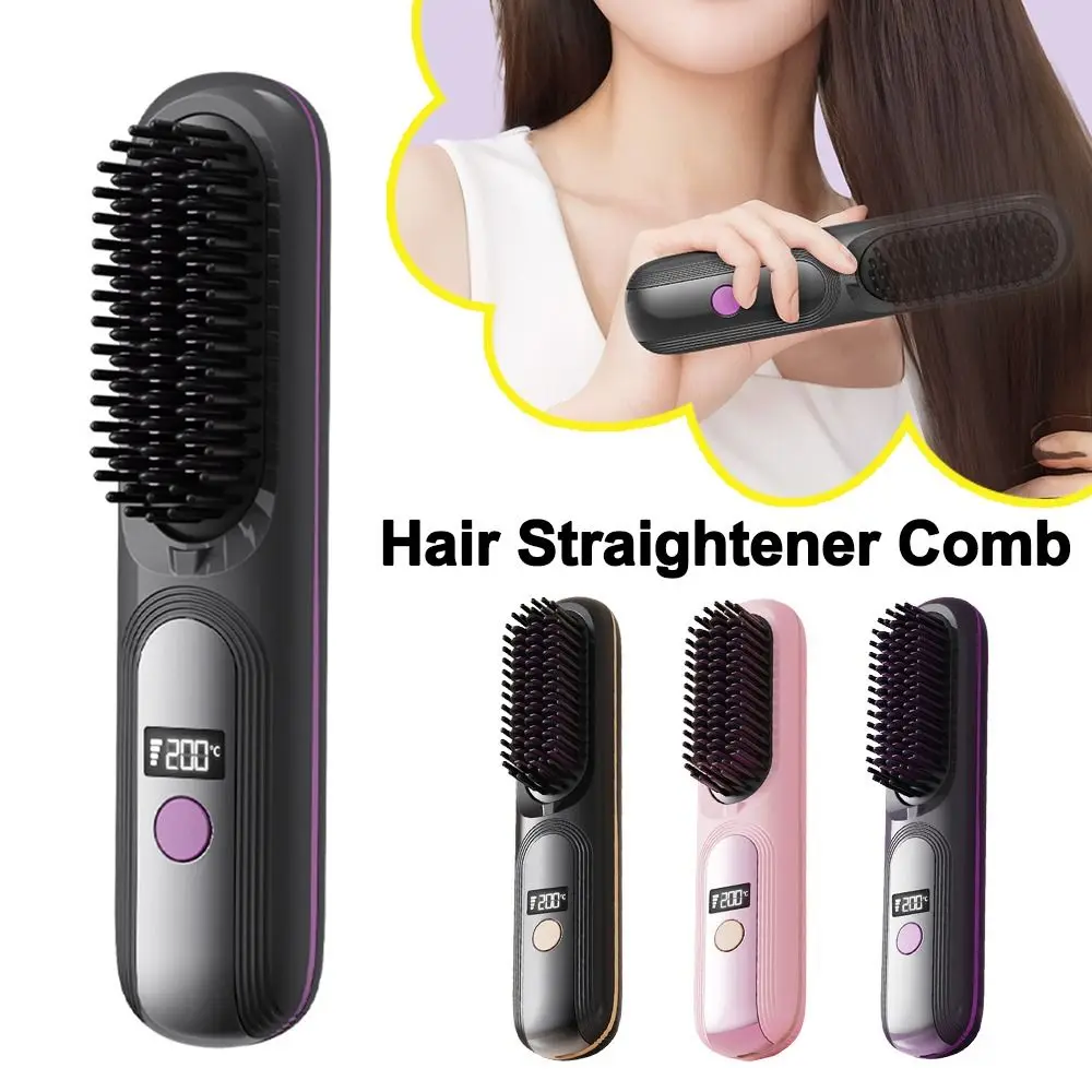 2In1 Hair Sitting Rechargeable Cordless Electric Heating Hair Straightener Brush with 4 Different Temperatures