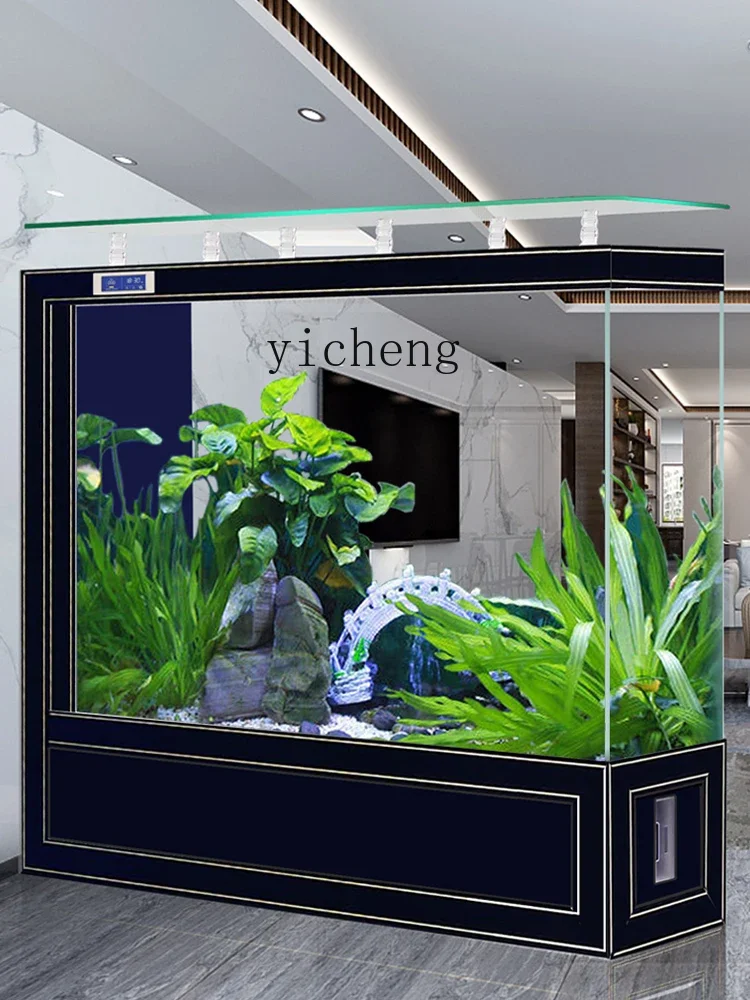 ZZf Fish Tank Household Subareas Screens Super White Glass Floor Ecological Fish Globe Change Water Aquarium