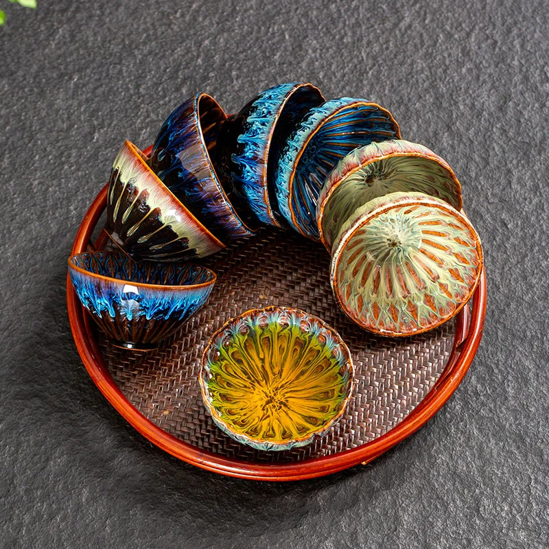 

Kiln change peacock ceramic tea cup Kung Fu tea set tea home owner colorful Chinese style