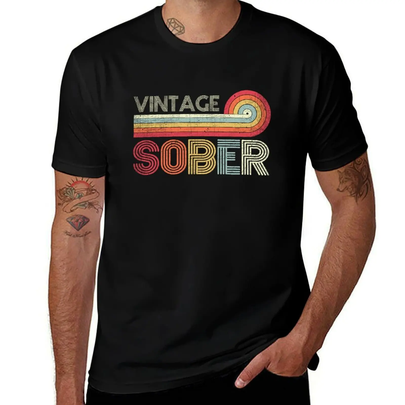 

Vintage Sober - AA NA Recovery Sobriety T-Shirt cotton tshirt 100% graphic t shirts for man T-Shirt