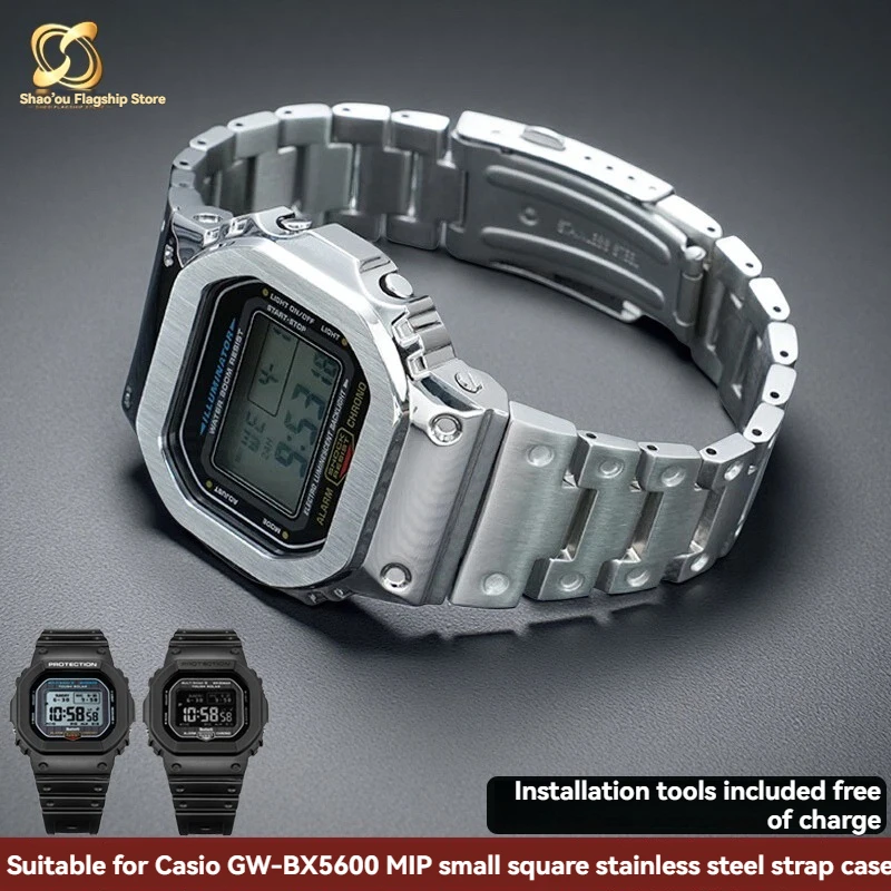 316l-ソリッドステンレス鋼-forcasio-スモールスクエアキット-gw-bx5600-シリーズ修正メタルケースステンレス鋼ケースストラップ