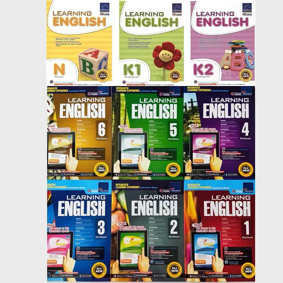 

9 Books/Set New Primary School Grade 1-6 English Teaching Supplement Singapore English Workbook Learning English Hot Textbook