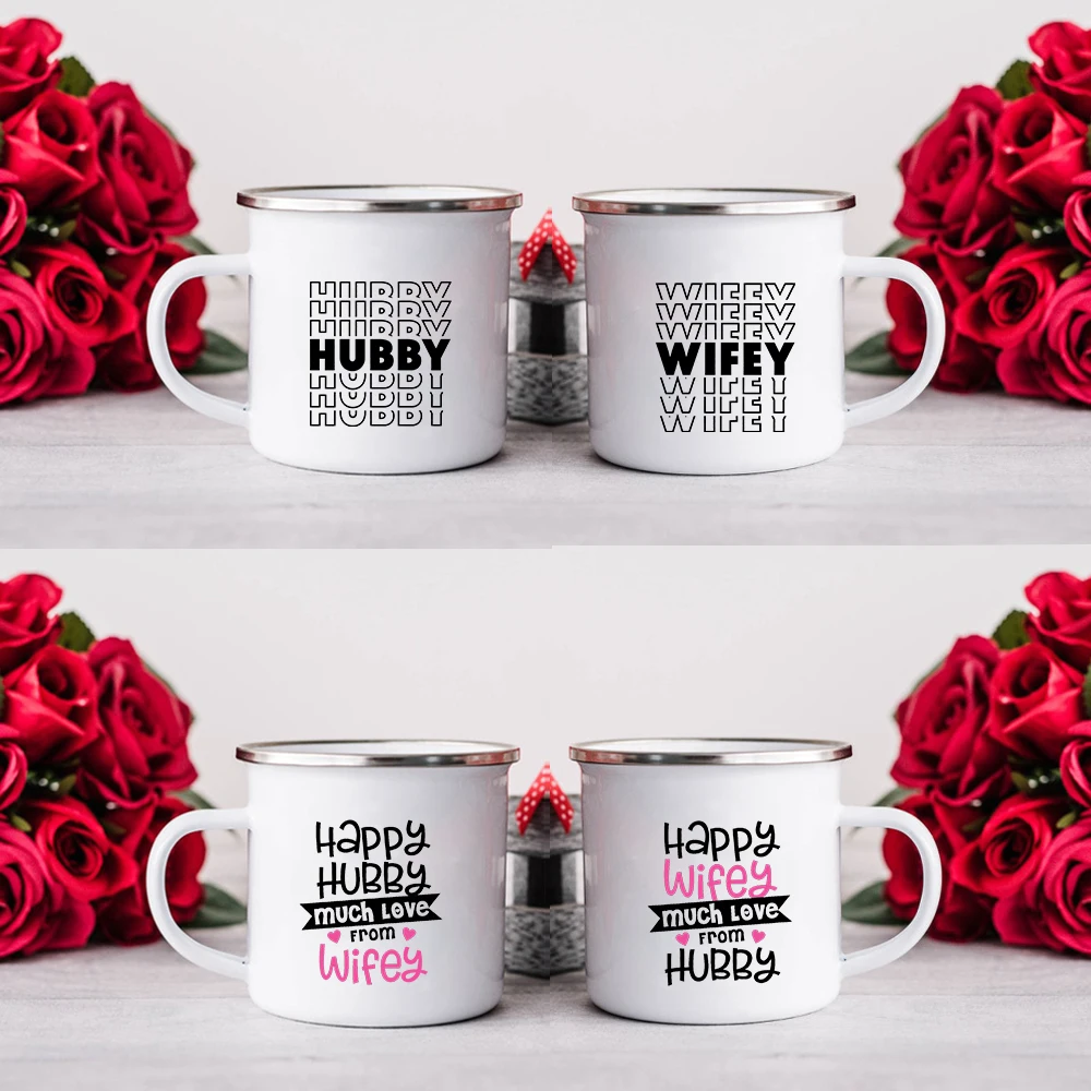 Hubby Wifey coffee Mug Cute Couple Mugs For Anniversary Valentine's Day Birthday Wedding Bridal Shower Engagement  Gift Idea