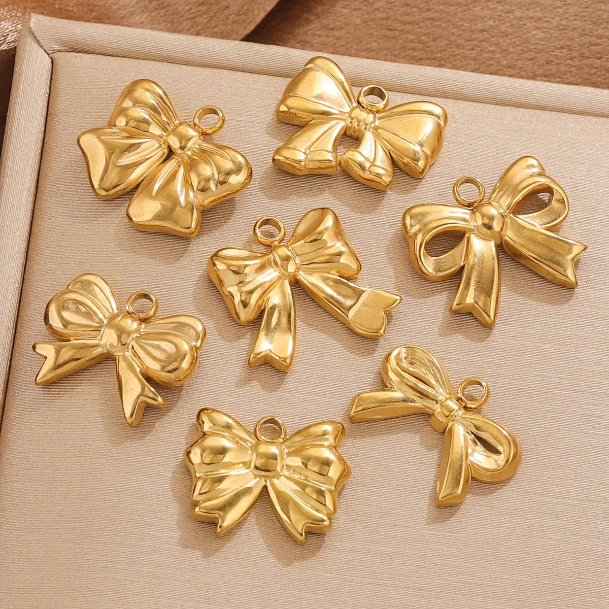 5pcs Stainless Steel Bow Waterproof Gold Charm