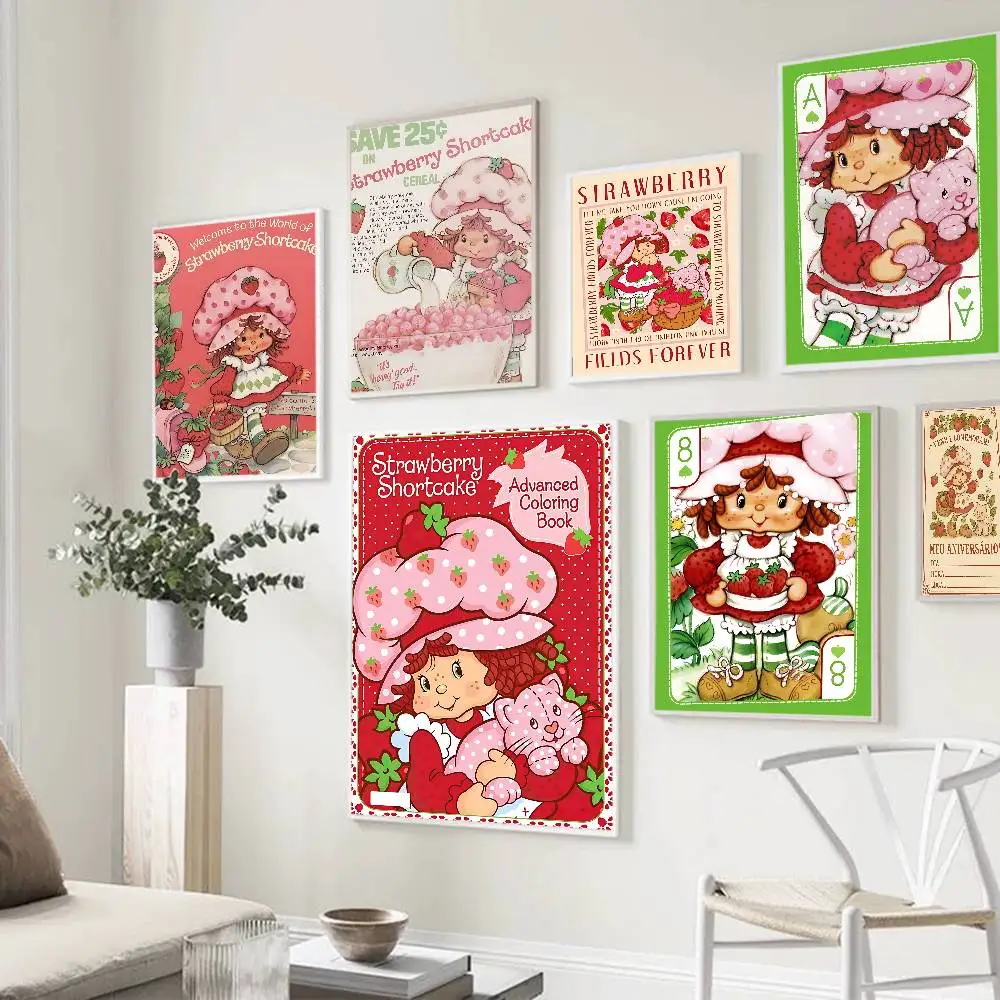 Animated Strawberry Shortcake Vintage Posters Sticky Retro Kraft Paper Sticker DIY Room Bar Cafe Kawaii Room Decor