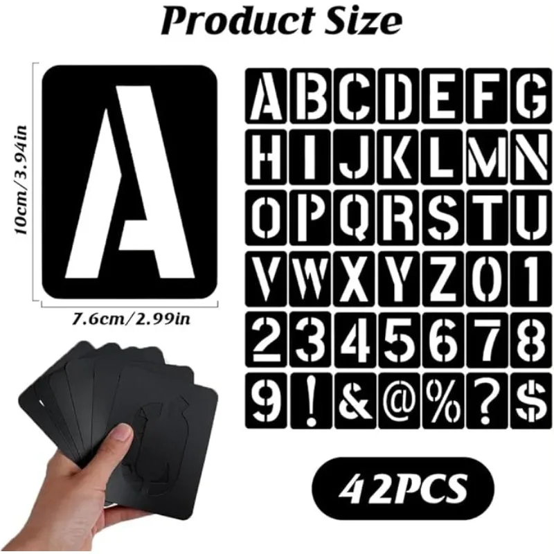 Image of 42 Stück DIY-Bastel-Alphabet-Schablone, wiederverwendbare Prägeschablone, Alphabet-Schablone, Zahlen und Buchstaben, Symbol, Schulbedarf