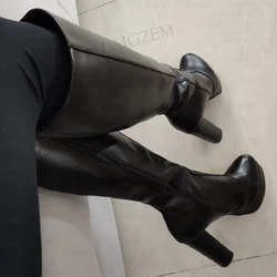 SEIIHEM damskie buty do kolan platforma boczny zamek błyskawiczny na całej długości grube szpilki buty Faux Leather Unisex buty kobieta duży rozmiar 41 45 52