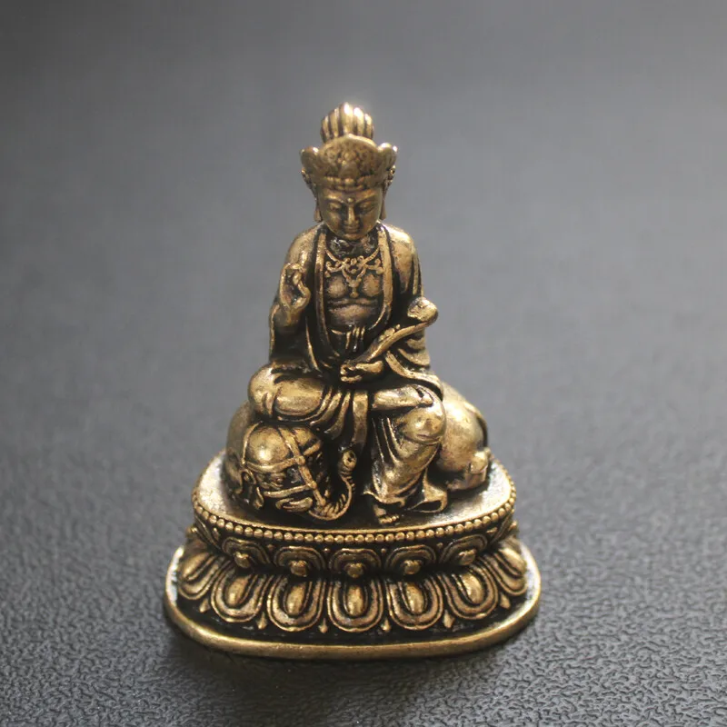 Vintage Brass Samantabhadra Bodhisattva Figurine Retro Buddhism Deity Statue Hand-cast Religious Altar Decoration Craft