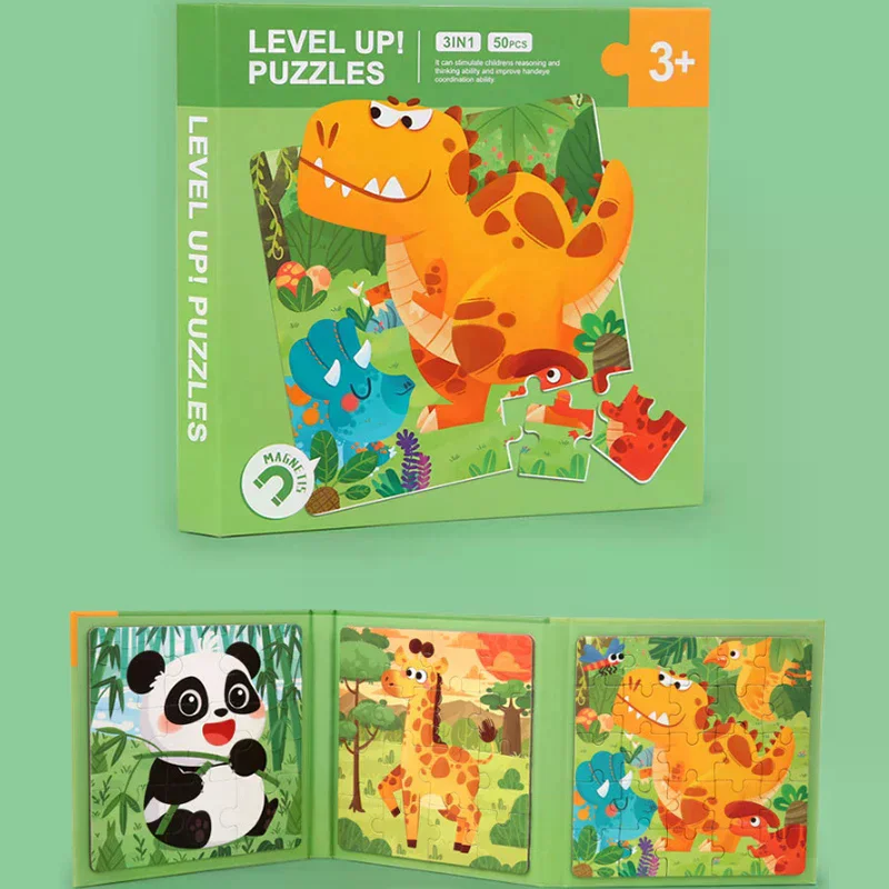 Magnetyczne puzzle dla dzieci, zabawki edukacyjne, ciche, z motywami zwierząt z kreskówek, książeczka z układankami, zabawki Montessori dla niemowląt, prezenty dla dzieci w okresie wczesnego rozwoju.