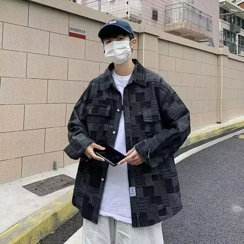 

New Men's Casual Loose irt Autumn Faion Versatile Outerwear Stand Fit Long Sve Pure Color Collared Open Cardigan
