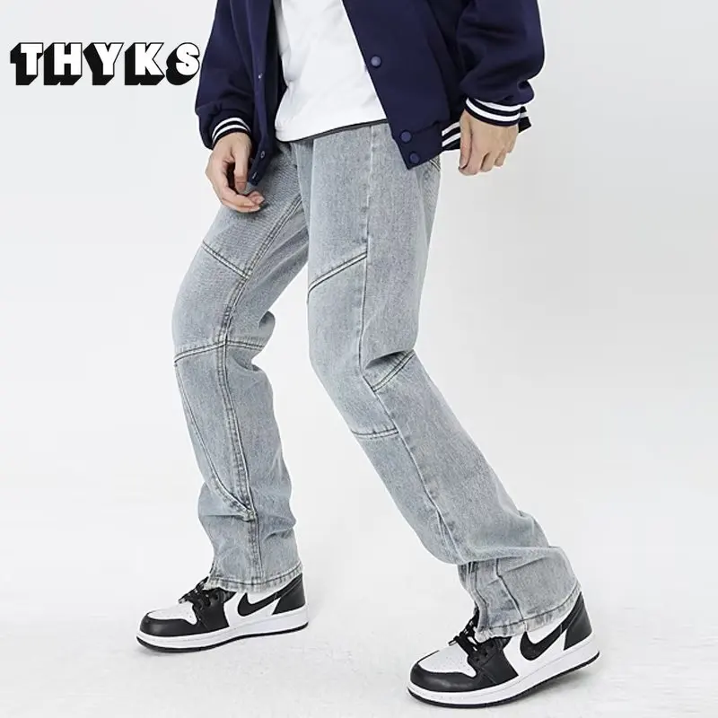 

Preppy Style Zipper Fly Jeans for Men Harajuku Y2K Pants Streetwear Men Straight Distressed Solid Color Jeans Daily Unisex