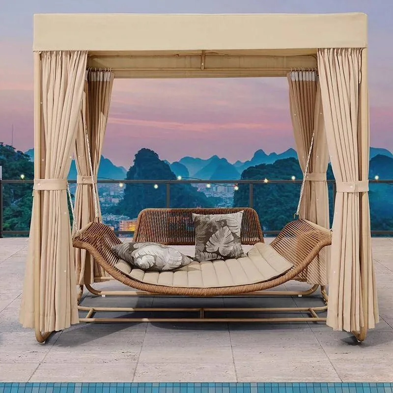 Outdoor swing, outdoor sunshade courtyard household hanging basket chair, balcony swing can lie down and sit double hammock