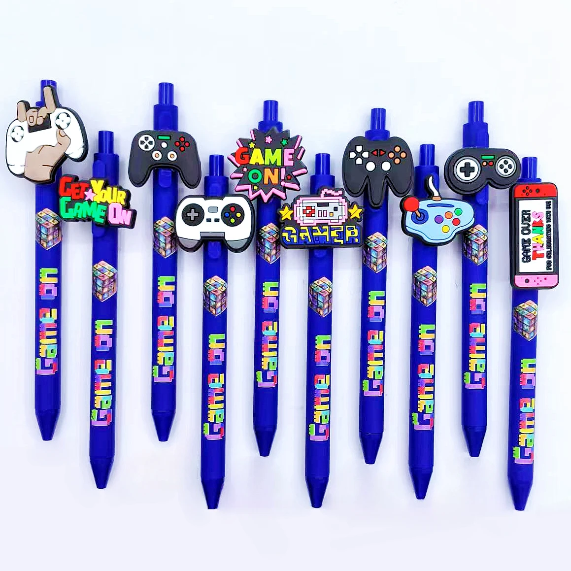 Stylo à bille série manette de jeu, 7 pièces/13 pièces, poignée cyan, stylo d'impression, cadeaux créatifs, stylo gel de jeu