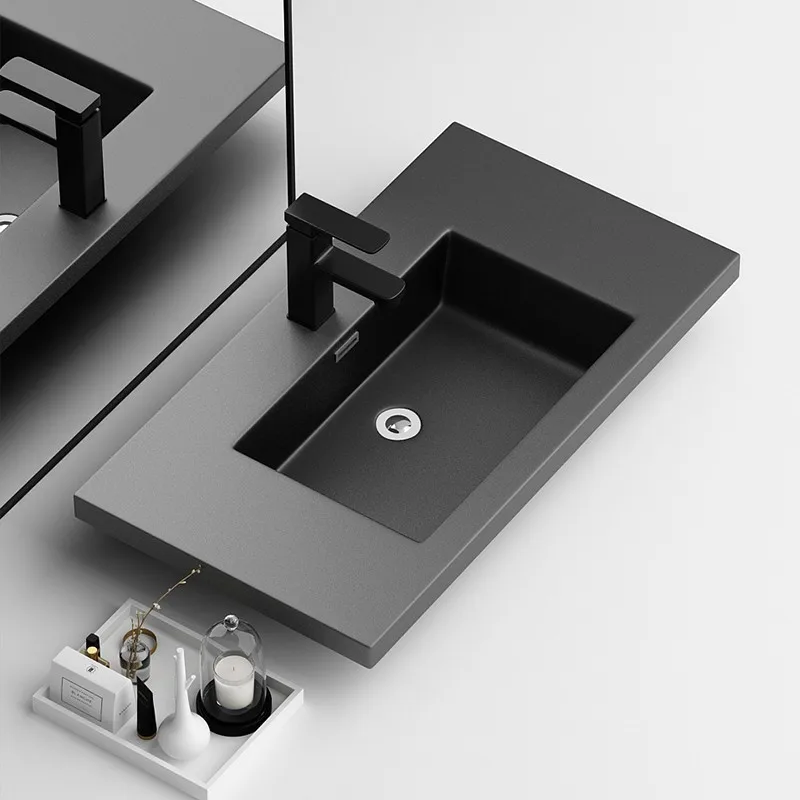 Nano-rock integrated basin black washstand sink semi-embedded basin art single basin square bathroom