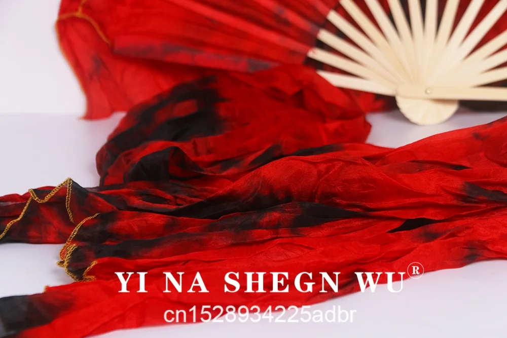 Nowe, barwione w technikę tie-dye, 100% jedwabne wachlarze do tańca brzucha, 1 para ręcznie barwionych jedwabnych wachlarzy do tańca brzucha, długie wachlarze do tańca chińskiego, welony.