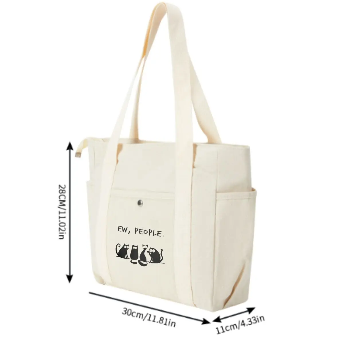 Ew، People Cat Humor Text حقيبة كتف قماشية كبيرة، حقيبة تسوق نسائية بسيطة